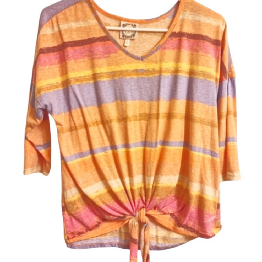 ❤Cropped Top Striped True Self TS Women's SZ: Small 3/4 Sleeve Multi Color Shirt